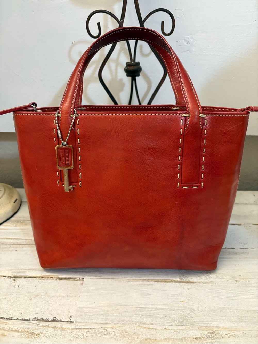 Fossil Red Leather Vintage Tote